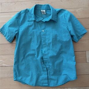 Faded Glory Teal Gingham Short Sleeve Button Down